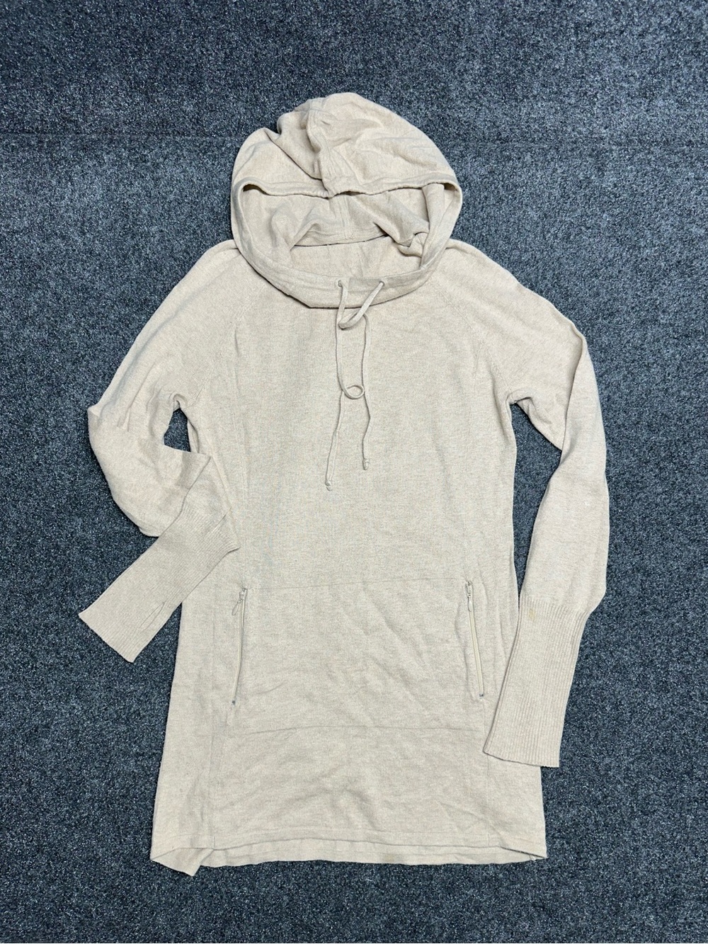 Akini Hooded Sweater Large Oatmeal Cream Cotton Cashmere Tunic Thumb Holes